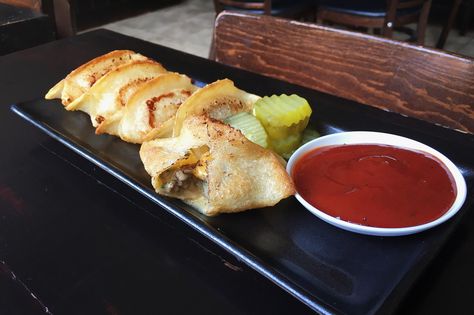 Cheeseburger Dumplings Recipe from Chef Dale Talde Cheeseburger Dumplings, Recipe Folder, Crazy Food, 37th Birthday, Newspaper Magazine, Potato Bites, Dumplings Recipe, Digital Newspaper, Veggie Tray