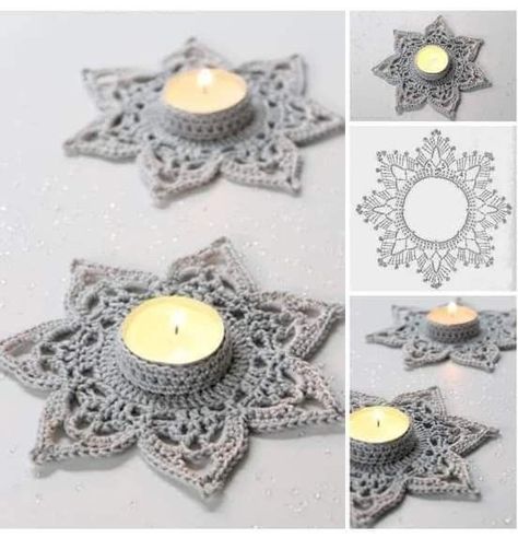 Christmas Star With Crochet Candle Holder: A Beautiful DIY Holiday Craft Crochet Candle Holder, Crochet Candle, Beau Crochet, Confection Au Crochet, Crochet Xmas, Crochet Christmas Decorations, Crochet Snowflakes, Crochet Christmas Ornaments, Christmas Crochet Patterns