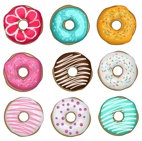 Stock vector set of donuts | Premium Vector #Freepik #vector #background #food #menu #icon Sticker Design Ideas, Donut Drawing, Donut Ideas, Home Vibes, Background Food, Kindergarten Classroom Decor, 귀여운 음식 그림, Vibrant Home, Easy Drawing Tutorial