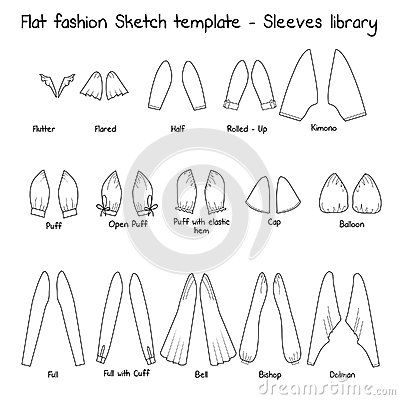 Flat templates Sketches - Sleeves Library Sleeve Flat Sketch, Library Illustration, Technical Sketch, Fashion Sketch Template, Pattern Sketch, Flat Drawings, Flat Sketches, Beautiful Eye Makeup, Patterns Design