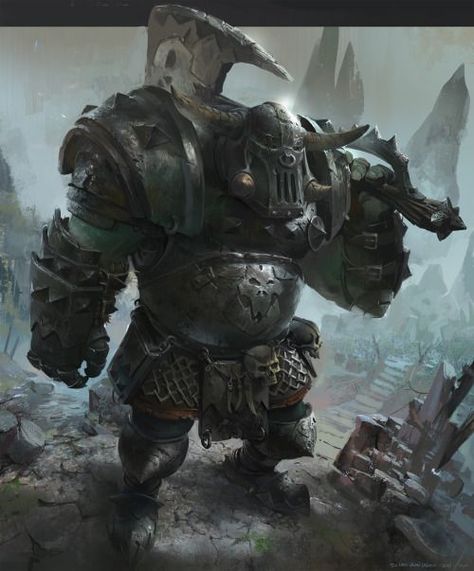 orc warhammer total war fanart by ignacio lazcanoIllustration... Black Orcs, Orc Armor, Illustration Fantasy, Art Cyberpunk, Warhammer Fantasy Roleplay, Fantasy Battle, Warhammer Art, Fantasy Races, Warhammer 40k Artwork