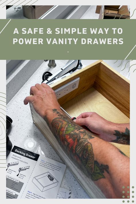 Plug In Vanity Drawer, Bathroom Power Outlet, Diy Docking Drawer, Hot Tools Vanity Drawer, Bathroom Vanity Outlets, Docking Drawer Bathroom, Where To Put Outlets In Bathroom, Outlet Placement In Bathroom, Bathroom Outlet Ideas