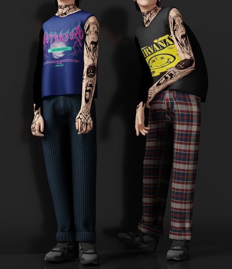 Grunge Lookbook, Masc Girl, Goth Male, Sims 4 Male Clothes, Alpha Cc, Clothes Cc, Play Sims 4, Sims Packs, 4 Characters