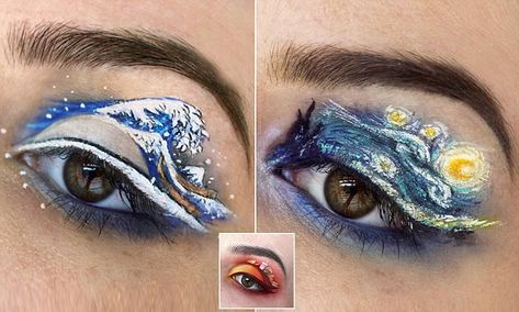 Starry Night Eye Makeup, Wave Makeup, Incredible Paintings, Australian Makeup, Christmas Face Painting, Natural Eye Makeup Tutorial, Graphic Eyes, Purple Eye Makeup, Pink Eye Makeup