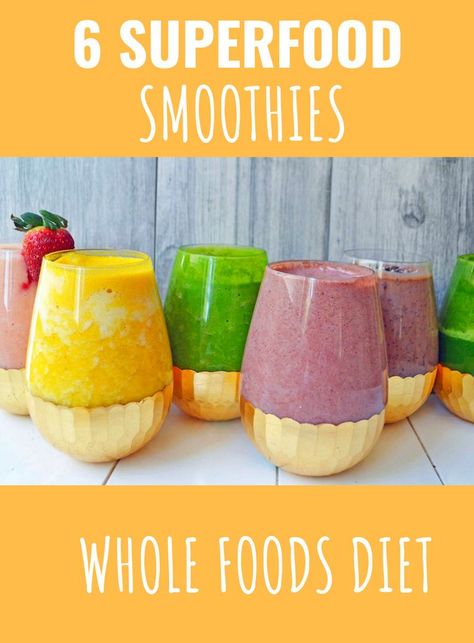 6 Healthy Superfood Smoothies. Healthy smoothie recipes to help with autoimmune diseases.  Fruit and vegetable smoothie recipes.  #smoothies #smoothierecipes #healthy #healthybreakfasts Whole Foods Diet, Vegetable Smoothie Recipes, Superfood Smoothies, Modern Honey, Fruit Vegetable Smoothie, Healthy Protein Shakes, Dairy Free Smoothies, Healthy Smoothie Recipes, Healthy Superfoods