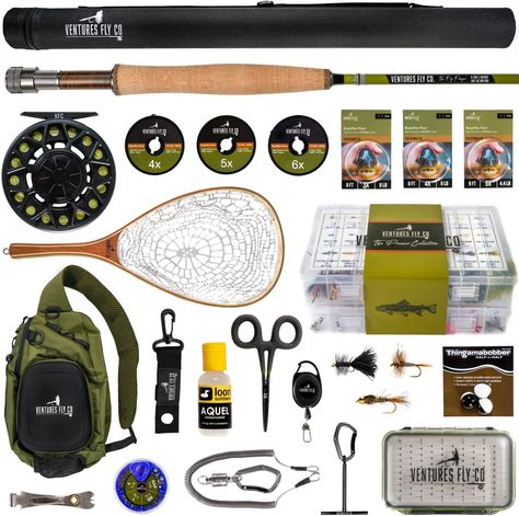 Ventures Fly Co. | Starter Packages | 23 Fly Fishing Accessories Complete Gear Combo | Perfect Beginner Kit | Includes Rod, Reel, Line, Flies, Leader, Tippet, Forceps, Nipper, Floatant & Net As an Amazon Associate I earn from qualifying purchases Fly Fishing Accessories, Fly Fisherman, Sling Pack, Fishing Guide, Gadgets And Gizmos, Rod And Reel, Fly Rods, Weekend Warrior, Fishing Equipment