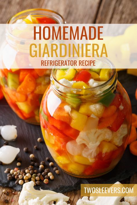 Refrigerator Giardiniera Recipe, Gardenia Pickles, Refrigerated Pickled Vegetables, Giardinara Recipe, Hot Italian Giardiniera Recipe, Pickled Gardenia Canning Recipes, Italian Giardiniera Recipe, Gardeniera Recipe, Pickled Vegetables Giardiniera