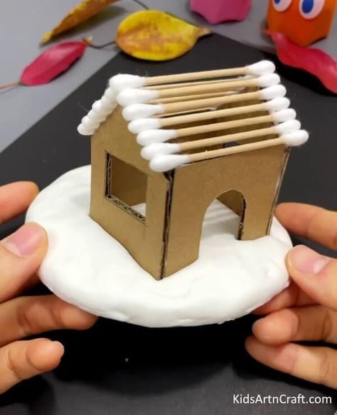 Beautiful House Craft Tutorial With Cardboard And Cotton Swab Check more at https://www.kidsartncraft.com/house-craft-tutorial-cardboard-cotton-swab/ Winter Diy Crafts, Cotton Swab, Cardboard House, Winter Diy, Craft Tutorial, Cardboard Crafts, School Crafts, Beautiful Homes, Christmas