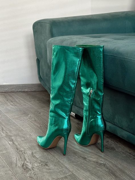 #turquoiseboots #boots #autum #aesthetic Turquoise Heels, Turquoise Boots, Season Aesthetic, Aquarius Season, Heels Aesthetic, Sequin Boots, Insta Outfits, Glitter Heels, Stiletto Boots