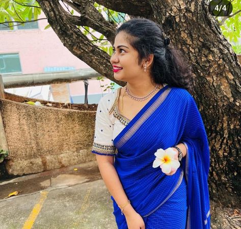 Crape Saree Blouse Designs, Blue Saree With White Blouse, Red Mysore Silk Saree Contrast Blouse, Red Mysore Silk Saree, Blue Mysore Silk Saree, Blue Saree Contrast Blouse, Mysore Silk Saree Blouse Designs, Silk Saree With Contrast Blouse, Silk Saree Blouse Designs Patterns