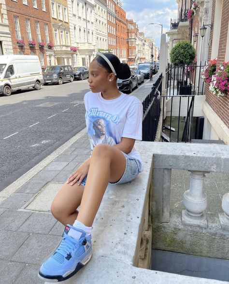 Blue Jordan 4 Outfit Women, Unc 4s Outfit, University Blue Jordans Outfit 4s, University Blue Jordans Outfit, Jordan 4 University Blue Outfit, Blue Jordans Outfit, 4s Outfit Women, Jordan 4s Outfit Women, Jordan 4 Outfit Women