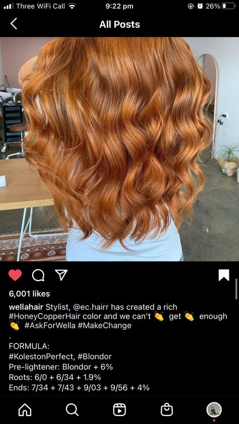 Cooper Formula Hair, Golden Copper Hair Color Formula, Wella Copper Hair Color, Ginger Hair Wella Formula, Cooper Peach Hair, Golden Copper Hair Formula, Ginger Hair Formula, Wella Copper Formula, Redken Copper Hair Formulas