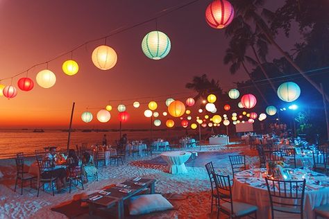 Walking on a dream! Colorful lanterns | Beach | Boracay | Wedding | The Sweetest Sunset | Philippines Wedding Blog Night Beach Weddings, Philippine Wedding, Philippines Beaches, Sunset Party, Debut Ideas, Beach Party Outfits, Beach Party Decorations, Exotic Beaches, Sunset Wedding