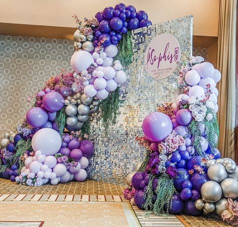 Balloon Wall With Marquee Numbers, Orchid Balloon Garland, Purple And Blue Balloon Garland, Enchanted Balloon Garland, Purple Balloon Decor, Spring Balloon Garland, Teal Balloons, Balloons Galore, Garland Backdrops