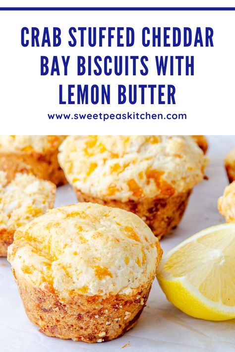 Cheddar Bay Crab Biscuits, Crab Stuffed Cheddar Bay Biscuits With Lemon Butter Sauce, Crab Stuffed Cheddar Bay Biscuits With Lemon Butter, Crab Stuff Cheddar Bay Biscuits, Crab Biscuits, Crab Stuffed Cheddar Bay Biscuits, Stuffed Cheddar Bay Biscuits, Hearty Appetizers, Appetizers Seafood