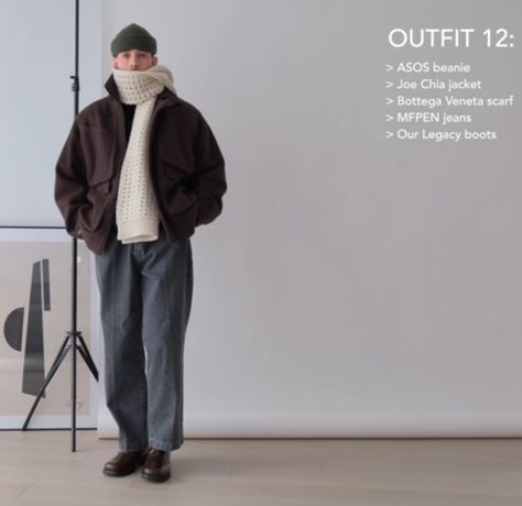 One fit from his recent winter inspo video Mens Winter Nyc Fashion, Mens Cold Winter Outfits, Very Cold Winter Outfits Men, Men Cold Winter Outfits, Scarf Outfit Men Street Styles, Oversized Winter Outfits Men, Winter Scarf Outfit Men, Mens Scarf Fashion Winter, Cold Winter Outfits Aesthetic Men