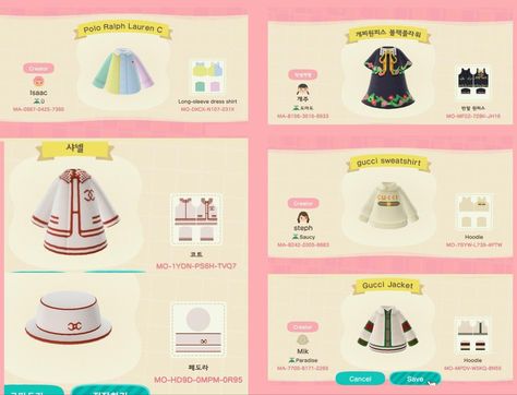 Acnh Gucci, Channel Clothes, Animal Crossing Clothes, Lv Clothes, Cottagecore Animal Crossing, Girly Games, Gucci Outfit, Dress Hoodie, Branded Outfits