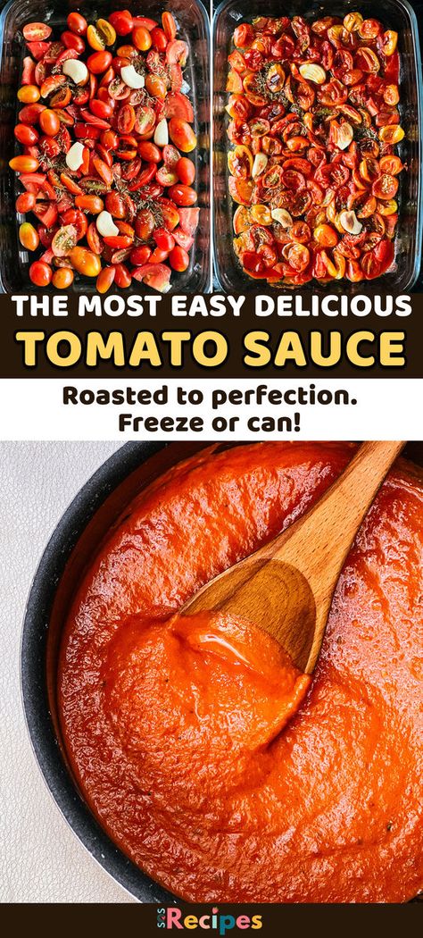 🍅 Elevate your pasta game with this rich and flavorful Oven-Roasted Tomato Sauce! 🌿🔥 Bursting with the vibrant taste of ripe tomatoes, roasted garlic, and fragrant herbs, this homemade sauce is a game-changer for any pasta dish. Simply toss fresh tomatoes with olive oil, garlic, and your favorite herbs, then let them roast to caramelized perfection in the oven. #TomatoSauce #Homemade #RoastedTomatoes #PastaPerfection 🍝 Red Pasta Sauce Recipes Tomatoes, Baking Tomatoes For Sauce, Homemade Tomatoes Sauce Recipes, Pasta Sauce Recipes Tomato Fresh Roasted, Homemade Pasta Sauce Roma Tomatoes, Roaster Pan Tomato Sauce, Tomato Sauce From Fresh Tomatoes Roasted, Pasta Sauce Recipes Roma Tomato, Heirloom Tomato Sauce Recipes