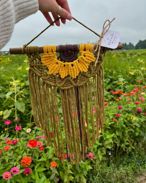 My favorite sunflower pieces I have available today! The rain is supposed to hold off until almost the end of the event so come support some local vendors and see the beautiful sunflowers at Perry’s Sunflower Maze! You’ll find me here from 1-6 today🌻 #macrame #macramelove #macramemakers #macrameartist #macrameart #macramecommunity #macramewallhanging #macramedecor #macramewallart #macramelover #macrameplanthanger #handmade #handmadegifts #handmadedecor #sunflower #sunflowers #sunflowers🌻 #su... Sunflower Macrame, Sunflower Maze, Beautiful Sunflowers, Craft Show Displays, Macrame Wall Art, Sunflower Art, Macrame Decor, Sunflower Fields, Macrame Art