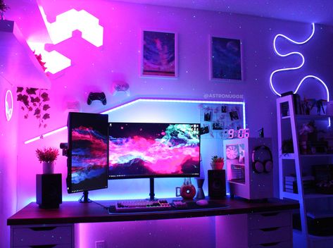 Pink blue and purple colourful girl gamer cute neon gaming room setup for inspiration Streaming Setup Background, Setup Background, Gamer Setup, Outdoor Lantern Lighting, Streaming Setup, Cool Gifts For Teens, Desktop Setup, Light Games, Gifts For Teen Boys