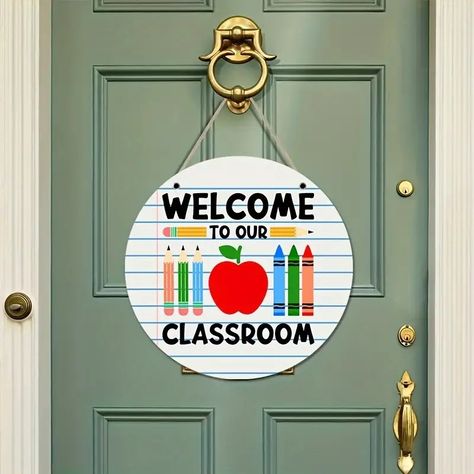 1pc Wooden Hang Tag Round Welcome To Our Classroom Wreath Sign, Porch Decoration For Home, Patio, Garden Door Hanger Wall Decor (8x8 Inches 20cmx20cm) - Home & Kitchen - Temu Round Teacher Sign, School Door Signs, Classroom Door Hangers, Home Sweet Classroom, Teacher Welcome Signs, Door Rounds, Classroom 2023, Teacher Door Sign, Teacher Wreaths