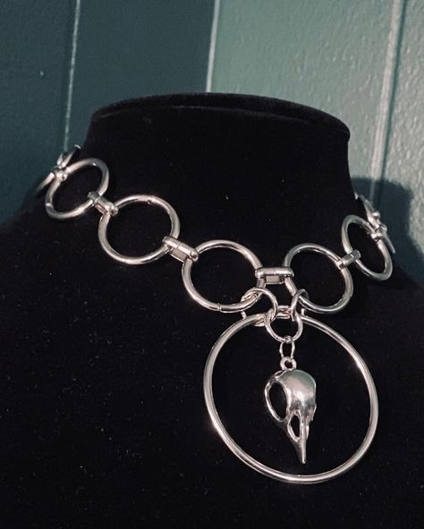 Raven Skull Hoop O Ring Chain Choker / Necklace - Available for purchase on Poshmark, Mercari, Vinted & Grailed. Check my bio for the links to them. #goth #gothic #gothicstyle #gothicfashion #gothfashion #punkstyle #festivalfashion #grungestyle #grungefashion #poshmarkseller #poshmark #mercari #mercariseller #vultureculture #vulturecultureart #vultureculturejewelry #avantgarde #witchythings #witchy #wiccan #witchyvibes #vinted #grailed Raven Skull, Vulture Culture, Gothic Accessories, Ring Chain, Bone Jewelry, Chain Choker Necklace, Witchy Vibes, Chain Choker, Chain Ring