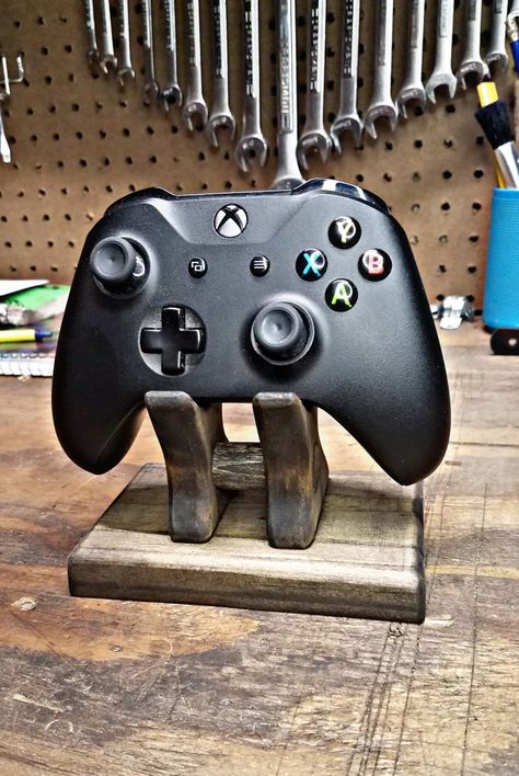 Store your controllers in style with this DIY Controller Stand Diy Controller Stand, Diy Controller, Oscillating Spindle Sander, Wipe On Poly, Spindle Sander, Kule Ting, Jacobean Stain, Controller Stand, Design Tech