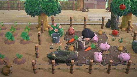 Animal Crossing Pig Pen, Animal Crossing Pig Farm, Acnh Pig Farm, Acnh Pig Pen, Farm Core Acnh, Acnh Farm Design, Acnh Farmcore, Acnh Farm, Animal Crossing Music