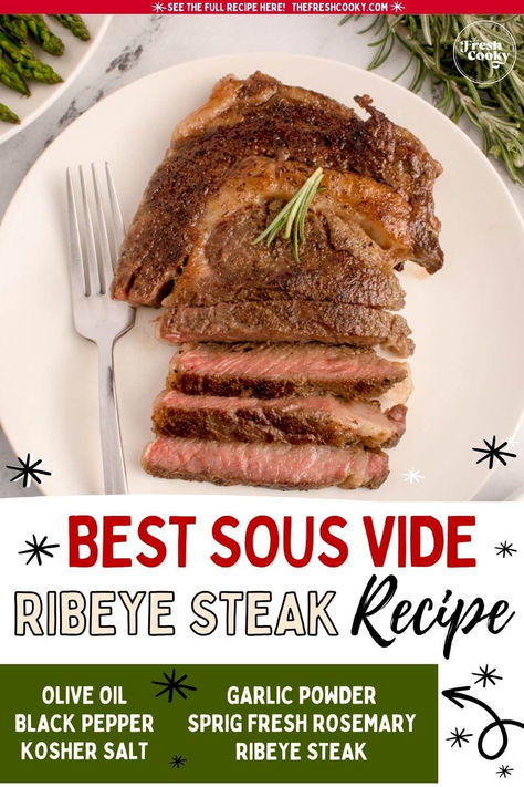 Platter with a sliced sous vide ribeye steak. Sous Vide Ribeye Steak, Sous Vide Ribeye, Ribeye Steak Recipe, Boneless Ribeye Steak, Meat Entrees, Sous Vide Steak, Ribeye Steak Recipes, The Best Steak, Savory Recipe