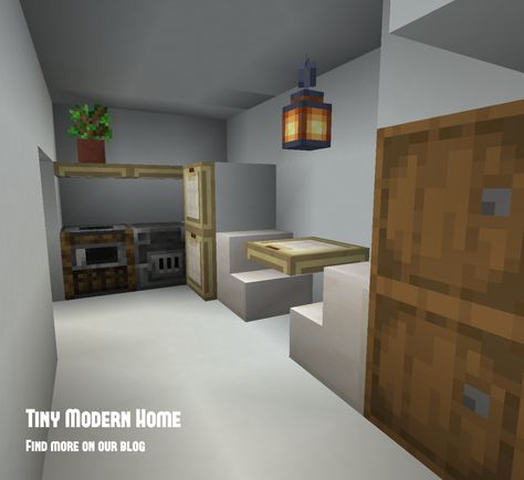 Minecraft Fridge, Tiny Modern House, Minecraft Kitchen Design, Home Minecraft, Minecraft Home, Minecraft Build Ideas, Minecraft Cottagecore, Modern Minecraft, Minecraft Kitchens