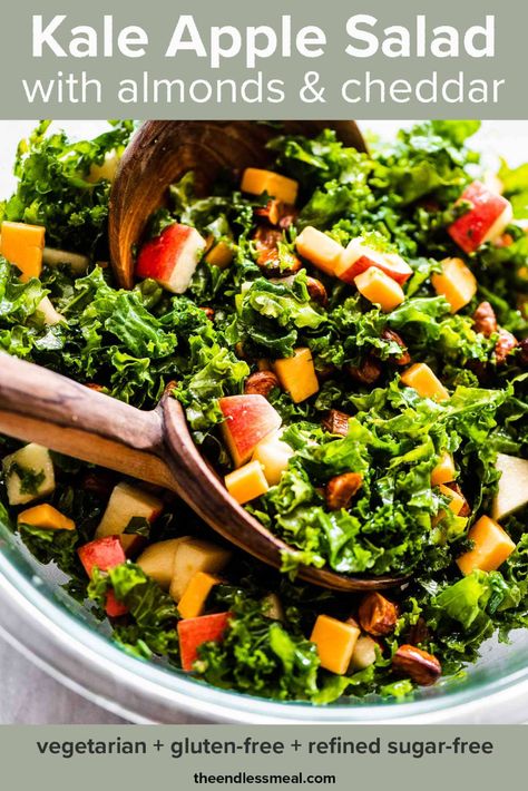 Best Kale Salad Recipe, Kale Salad With Apples, Sweet Salad Dressings, Apple And Cheddar, Kale Apple Salad, Salad With Almonds, Sweet Salad, Panzanella Salad Recipe, Desserts Cheesecake