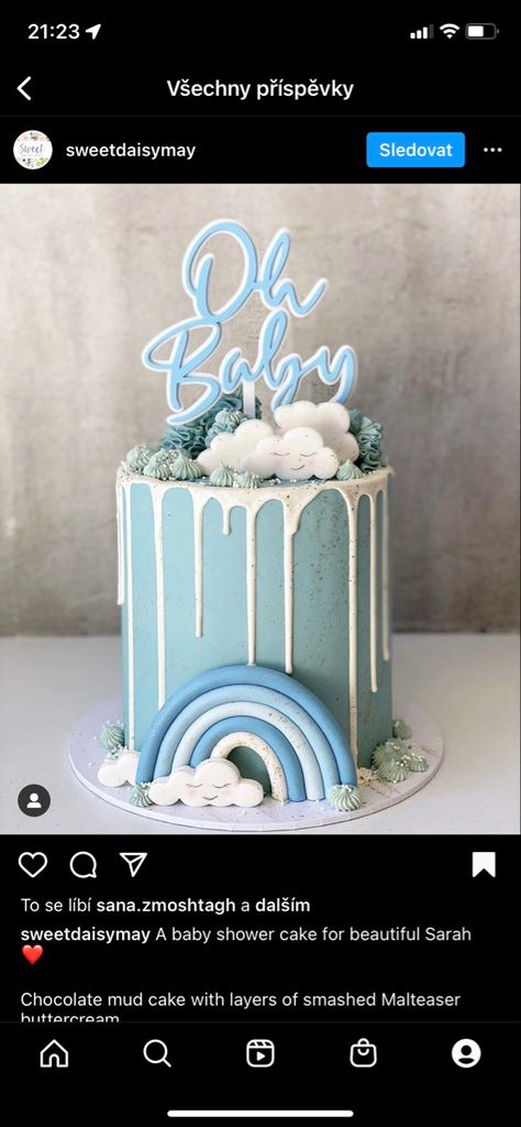 Blue Rainbow Baby Shower Ideas, Blue Rainbow Cake, Blue Baby Shower Cake, Boy Baby Shower Cake, 1st Bday Cake, Christening Ideas, Christening Cakes, Baby Boss, Baby Shower Cakes For Boys