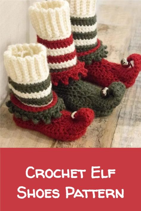 Elf Shoes Pattern, Crochet Elf Hat Pattern, Crochet Elf Hat, Crochet Elf, Elf Slippers, Little Boots, Easy Beginner Crochet Patterns, Crochet Christmas Ornaments Free, Crochet Dress Pattern Free