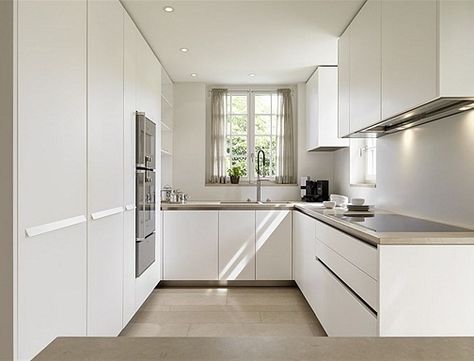 Minimalist White Decor U Shaped Kitchen Modern U Shaped Kitchens, Small U Shaped Kitchen, L Shaped Kitchen Designs, L Shaped Kitchen, U Shaped Kitchen, Kitchen Designs Layout, Design Del Prodotto, Farmhouse Style Kitchen, Modern Farmhouse Kitchens