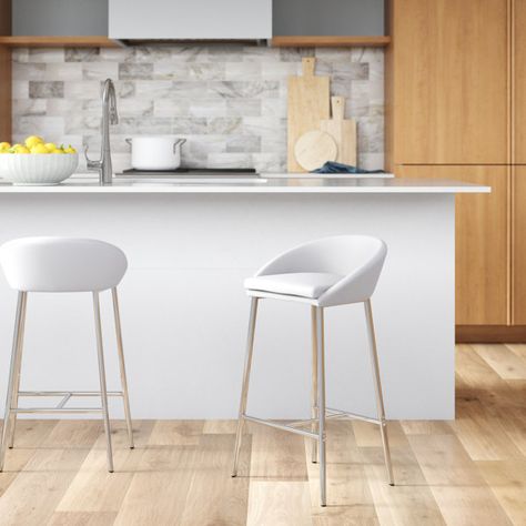 White Counter Bar Stools, White Barstools In Kitchen, White Bar Stools Kitchen, White Kitchen Stools, White Kitchen Bar Stools, Alora Lighting, White Counter Stools, White Bar Stools, Villa Interior