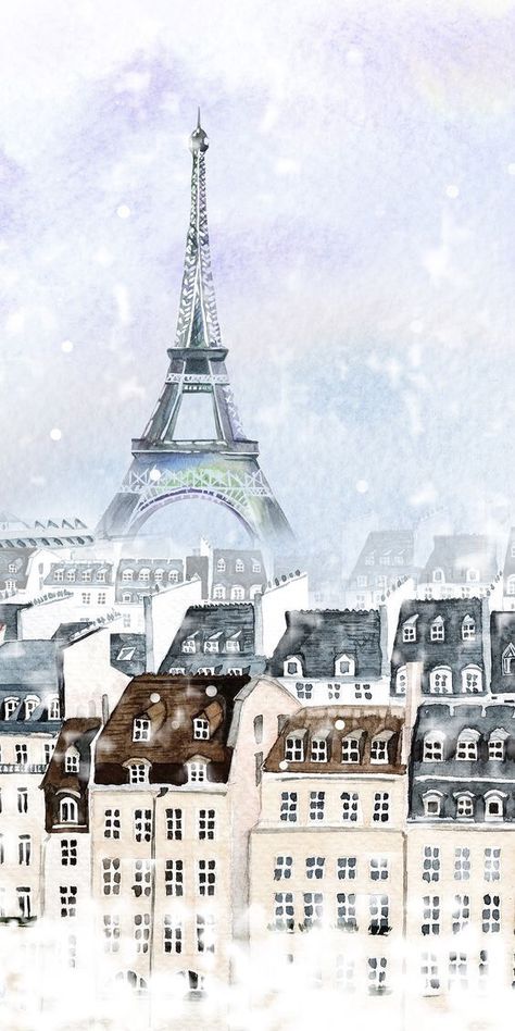 French Watercolor, Winter Drawings, Paris Winter, Paris Illustration, Wallpaper Watercolor, Things To Do In Paris, Famous Monuments, French Paintings, Paris Wallpaper