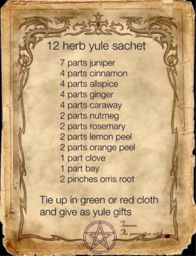 witchy recipes and more.. 12 Herb Yule Sachet, Yule Tide Traditions, Yule Spells, Witchy Holidays, Witchy Recipes, Wicca Holidays, Yule Traditions, Yule Crafts, Pagan Christmas