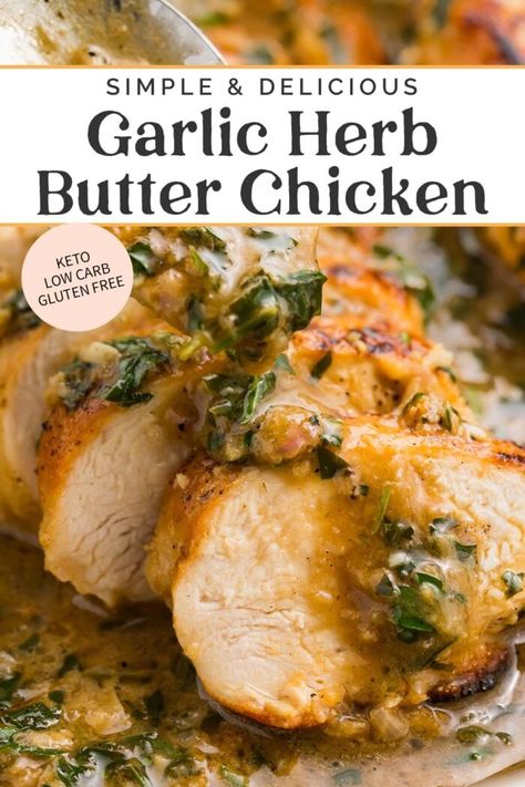 Garlic Herb Butter Chicken, Herb Butter Chicken, Dutch Oven Chicken Breast, Chicken Breast Recipes Dinners, Herb Chicken Recipes, Chicken Mashed Potatoes, Over Mashed Potatoes, Creamy Chicken Recipes, Seared Chicken