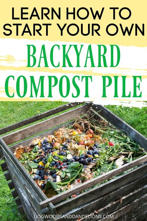 Learning to compost doesn't have to be difficult. This post shares how to start a backyard compost pile so you can turn your kitchen scraps into FREE fertilizer. #dogwoodsanddandelions #compost #gardening #beginninggardener Compost Bin Ideas, Homemade Compost Bin, Diy Compost Bin, Making A Compost Bin, Compost Bin Diy, Banana Peels, Compost Pile, Diy Compost, Kitchen Scraps