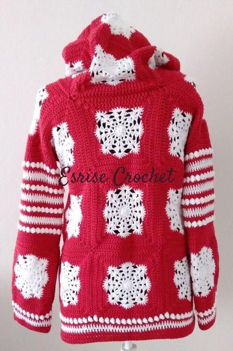 This women's crochet hoodie sweater is made with snowflake motifs and popcorn motifs.
The sweater is made of cotton yarn.
A nice gift for chirstmas your loved ones and yourself... Granny Square Sweater, Crochet Jumper, Candy Girl, Christmas Hoodie, Hoodie Women, Christmas Hoodies, Pullover Sweater Women, Crochet Basics, Girls Sweaters