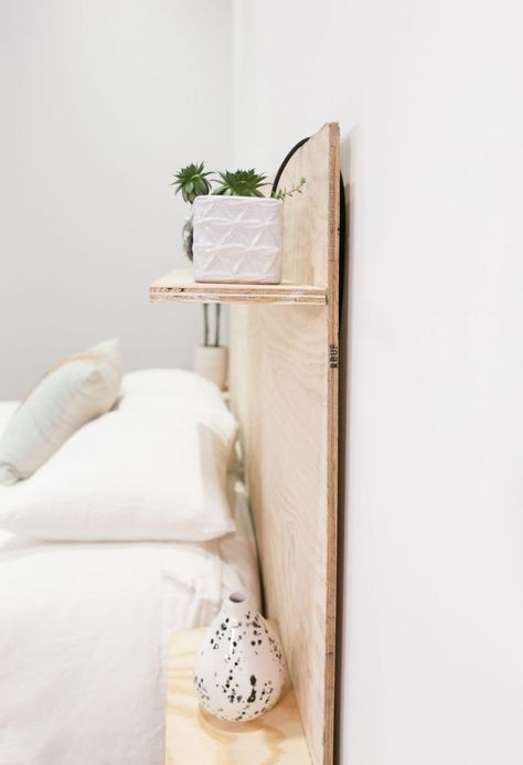 Shelf Headboard, Plywood Shelf, Plywood Headboard, Plywood Diy, Headboard With Shelves, Plywood Shelves, Diy Headboards, Diy Headboard, Keeping It Simple