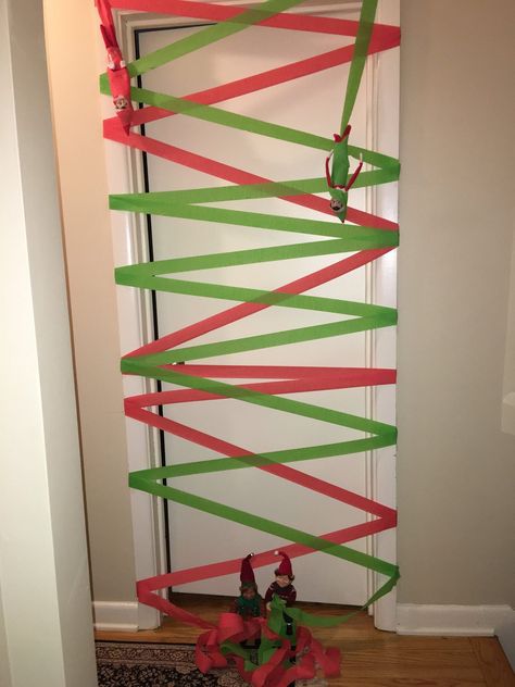 Shelf Hallway, Elf Ideas Easy, Elf Door, Awesome Elf On The Shelf Ideas, Trendy Home, Crepe Paper, Hallway Decorating, North Pole, On The Shelf