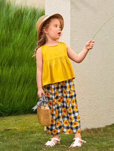 Multicolor Boho Sleeveless Viscose Floral,Gingham Embellished Non-Stretch Spring/Summer Toddler Girls Clothing Children Summer Outfits, Girls Summer Outfits Kid, Toddler Summer Outfits Girl, Summer Toddler Outfits, Toddler Girl Summer Outfits, Summer Outfits For Kids, Kids Summer Outfit, Outfit Anak, Kids Summer Dresses