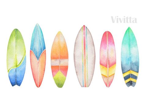 Surfboard Drawing, Surfboard Painting, Ocean Theme Classroom, Style Surf, T Craft, Surf Boards, Hawaii Style, Surfboard Art, Watercolor Ocean