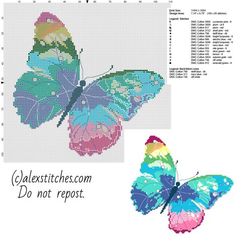 A multicolored butterfly free pcstitch cross stitch pattern Butterfly Cross Stitch Pattern, Free Cross Stitch Patterns, Art Perle, Butterfly Cross Stitch, Cross Stitch Bird, Cross Stitch Animals, Cross Stitch Patterns Free, Free Cross Stitch, Cross Stitch Flowers