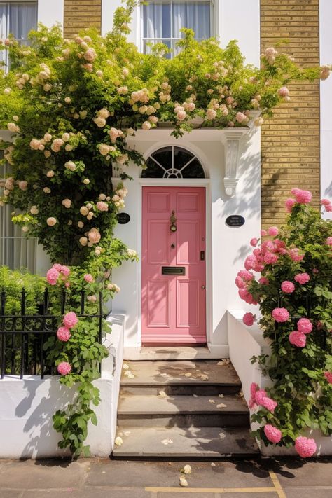 Girly House Exterior, Women Apartment, London Terrace House, Organization Apartment, Pink Front Door, Girly Apartments, Style Apartment, Rooms Decor, Chinoiserie Decorating