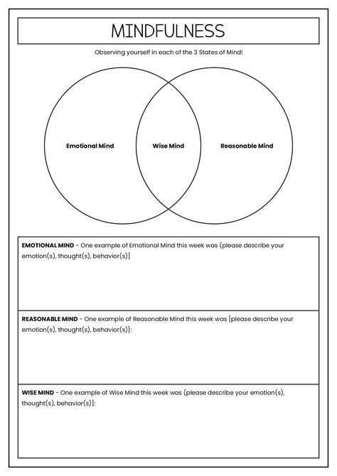 DBT Mindfulness Worksheets Thoughts Vs Feelings Worksheet, Empathy Worksheets For Adults, What Is Mindfulness Worksheet, Dbt Group Mindfulness Activities, Neurodivergent Worksheets, Group Counseling Activities High School, Wise Mind Dbt Worksheet, Mindfulness Worksheets For Adults, Dbt Group Activities For Teens