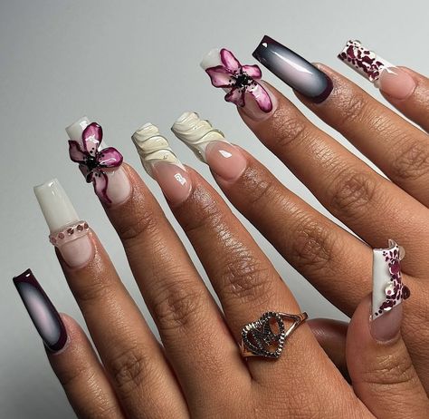 Orchids Nails Art, Easter Ootd, Aesthetic Easter, Orchid Nails, Acrylic Ideas, 2024 Nails, Long Acrylic Nails Coffin, Unique Acrylic Nails, Bling Acrylic Nails