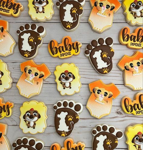 Lion King Baby Shower Cookies, Lion King Cookies, King Cookies, Simba Baby Shower, King Cakes, Lion King Baby Shower, Decorative Cookies, Lion King Baby, Lion King Cakes