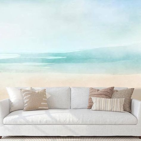 Beach Wall Painting Ideas, Watercolor Background Wallpaper, Wall Paper Modern, Sanctuary Decor, Mural Bedroom, Beach Wall Murals, Beach Abstract, Abstract Watercolor Background, Beach Mural